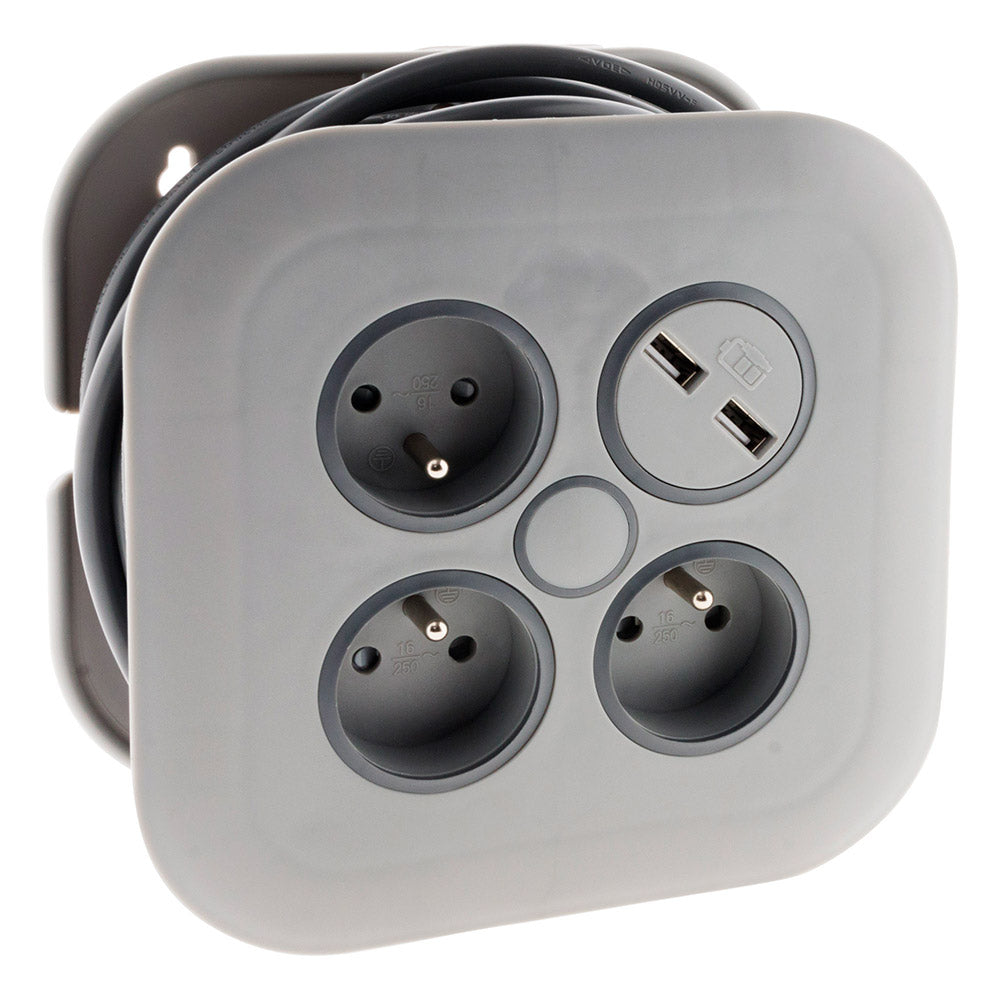 Enrouleur domestique 3 x 2P+T 16A + 2x USB - Zenitech