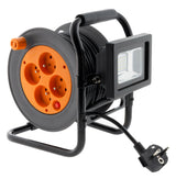 Enrouleur électrique 4 prises 16A 2P+T avec projecteur LED 10W - câble HO5VV-F 3G1 15m avec guide câble - Zenitech