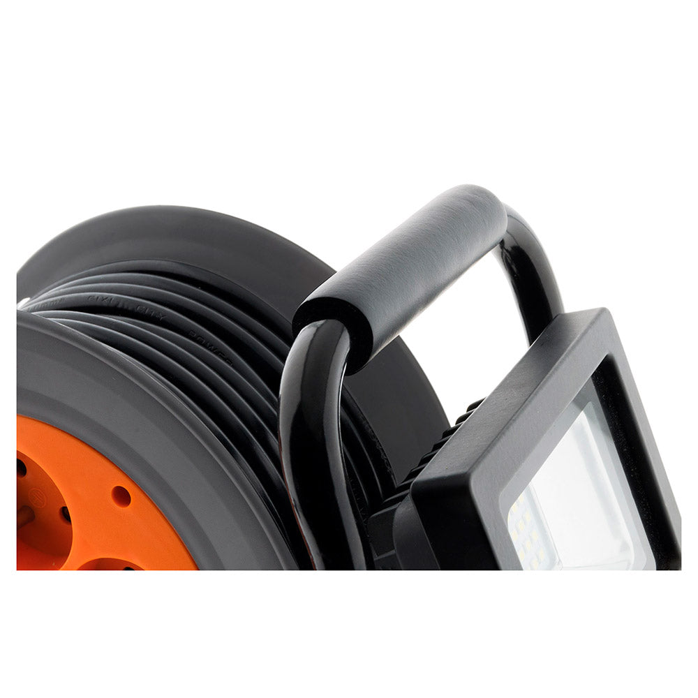 Enrouleur électrique 4 x 2P+T + projecteur LED 15m - Orange - Zenitech