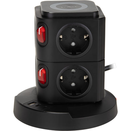 Tour multiprise induction 8 prises Schuko 16A+ USB - Watt and Co