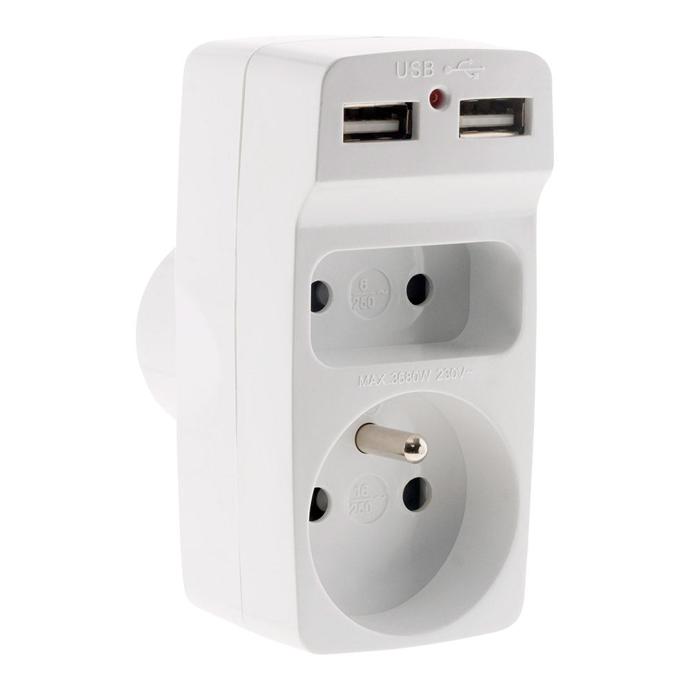 Biplite 6A + 16A avec 2 chargeurs USB -Blanc