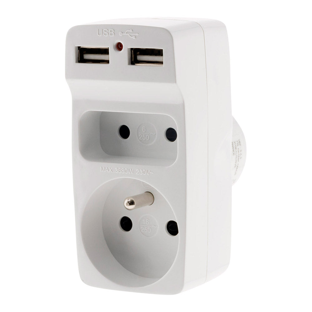 Biplite 6A + 16A avec 2 chargeurs USB -Blanc