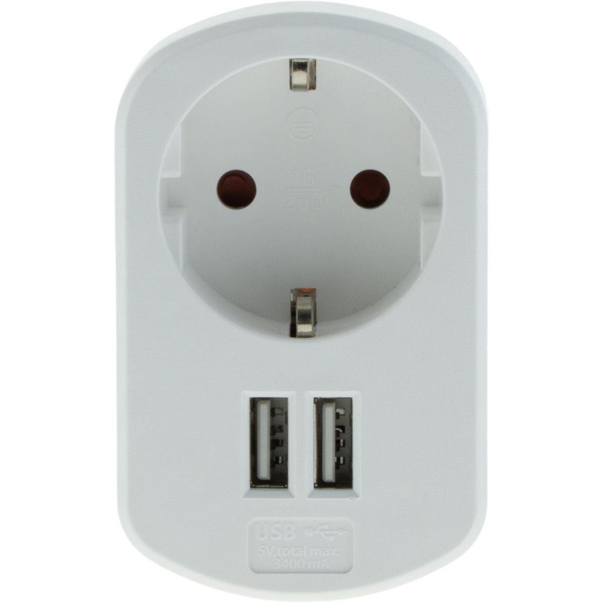 Prise Schuko 16A + 2 USB A 3,4A - Blanc - Zenitech