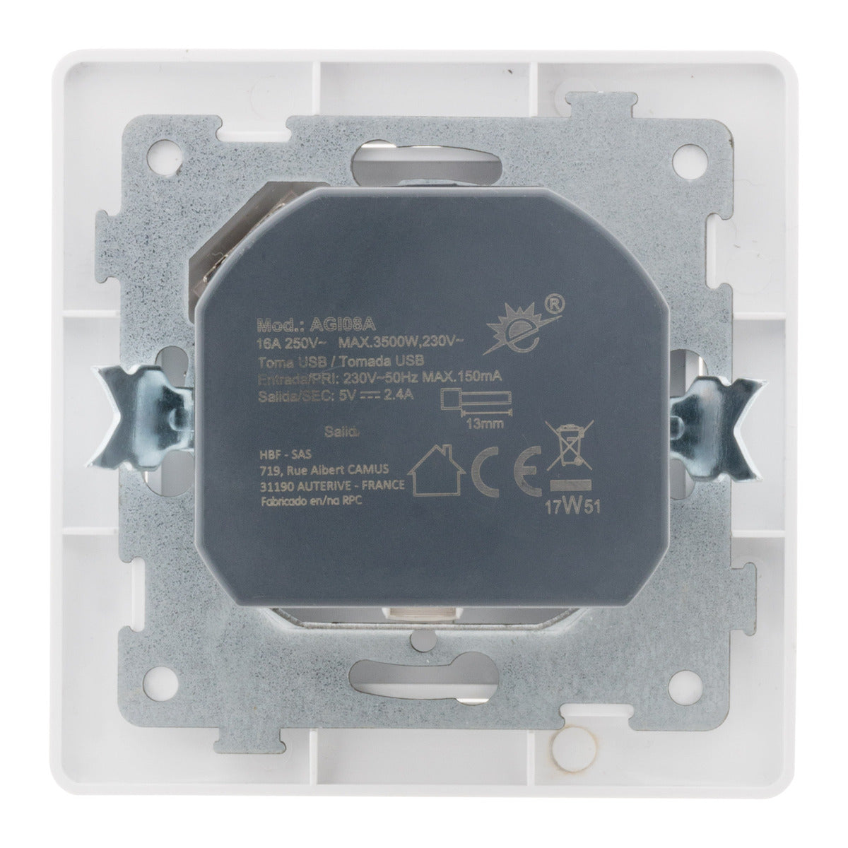 Prise encastrée Schuko + USB A - Blanc - Orys - Zenitech