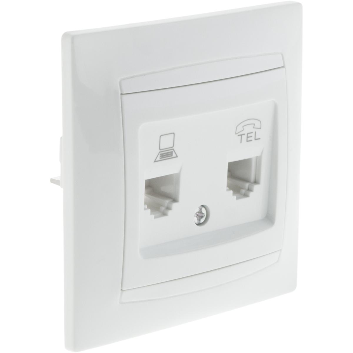 Prise RJ11 + RJ45 encastrées Zyna - Blanc - Zenitech