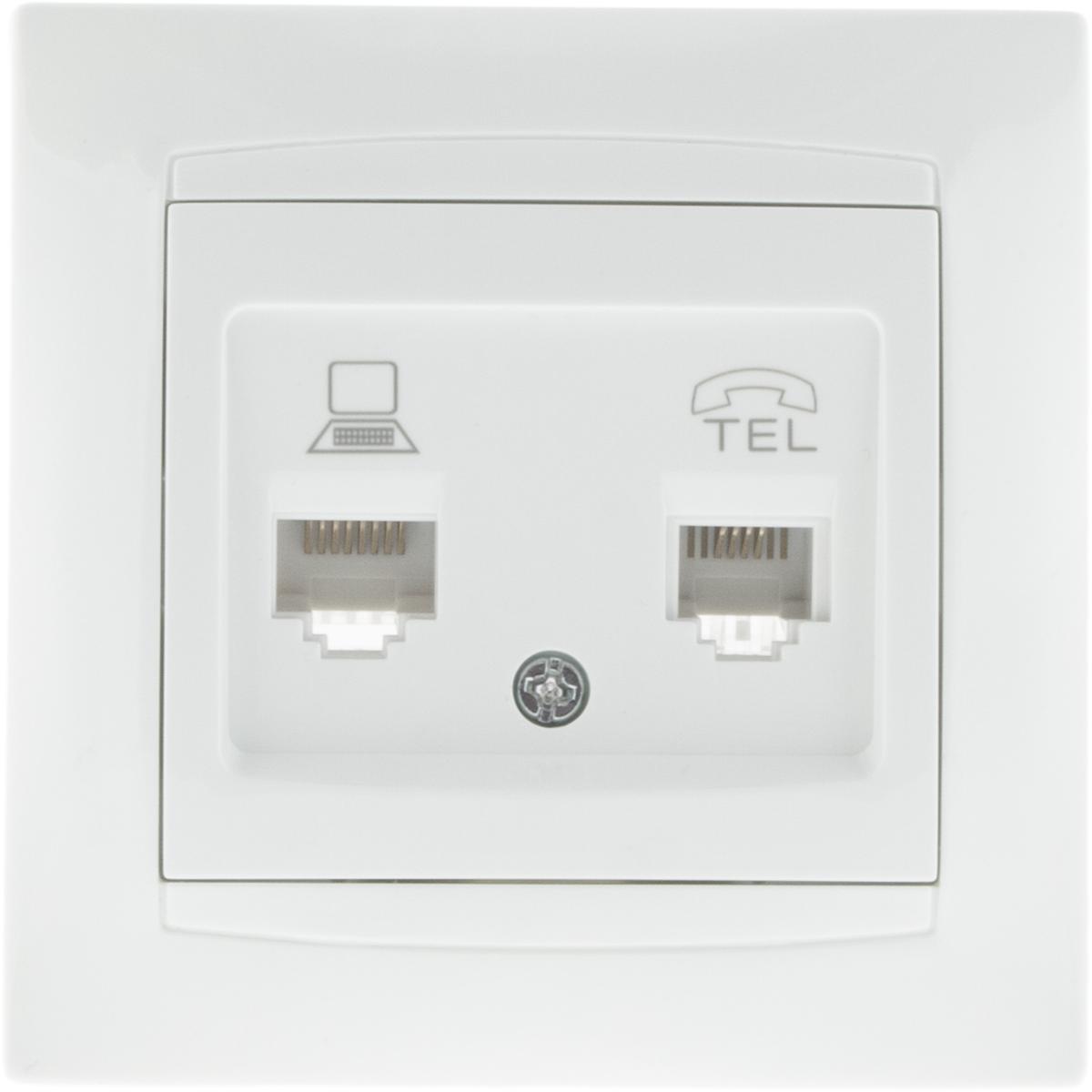 Prise RJ11 + RJ45 encastrées Zyna - Blanc - Zenitech