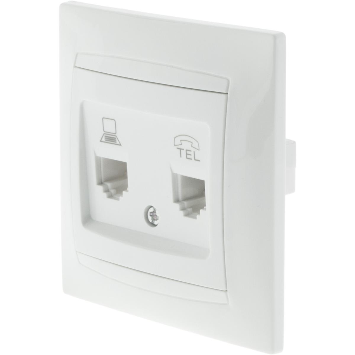 Prise RJ11 + RJ45 encastrées Zyna - Blanc - Zenitech