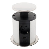 Multiprise encastrable Schuko 3 prises + 2 USB Ø100m - Blanc/Noir - Otio