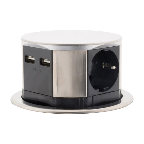 Multiprise encastrable Schuko 3 prises + 2 USB-A - Blanc/Noir - Otio