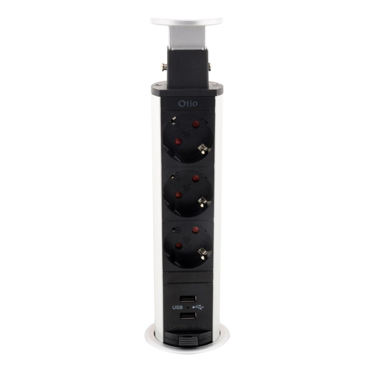 Multiprise encastrable Schuko 3x16A + 2 ports USB A - Blanc/Noir - Otio