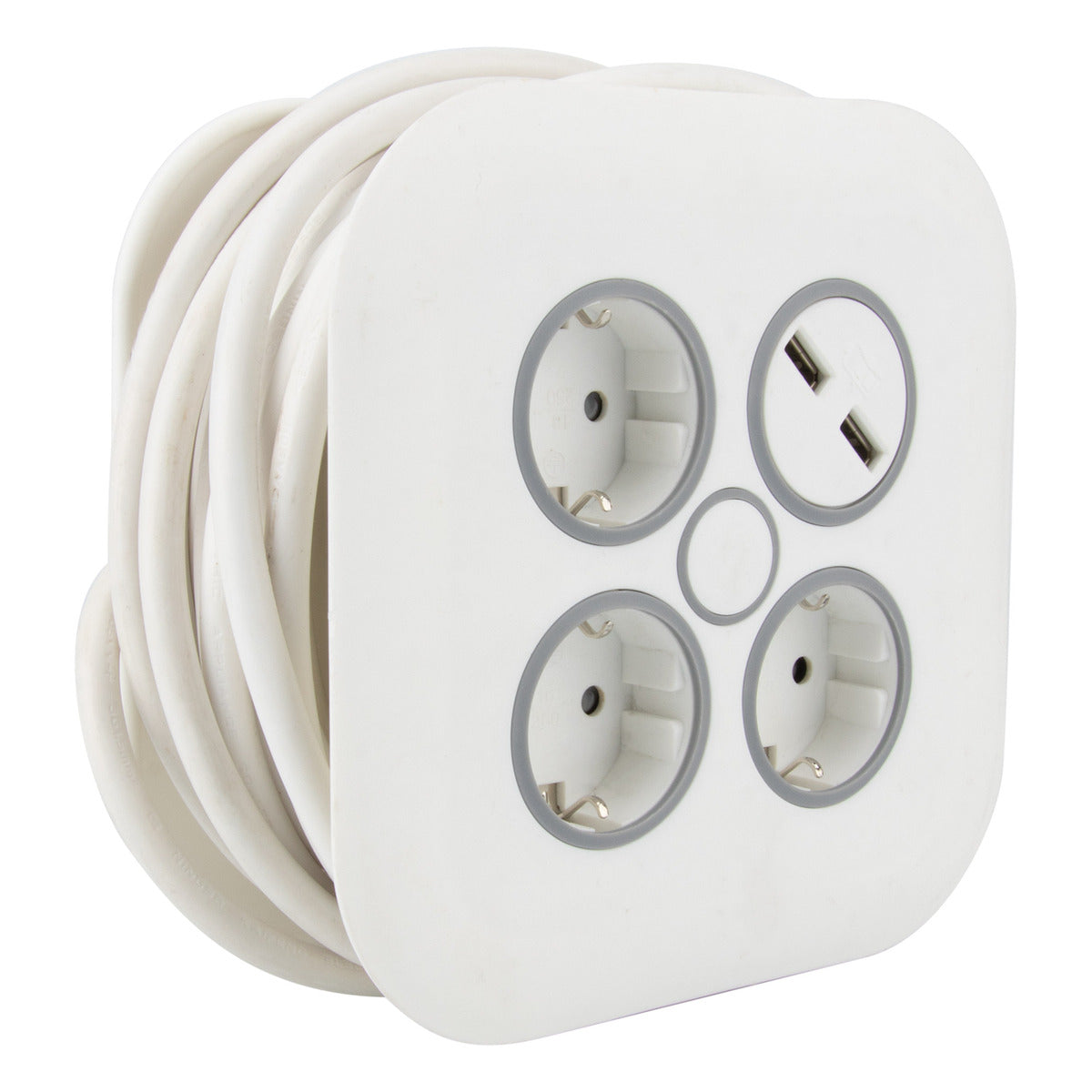 Enrouleur domestique 3 prises Schuko + 2 USB 2,4A 7m - Blanc - Zenitech