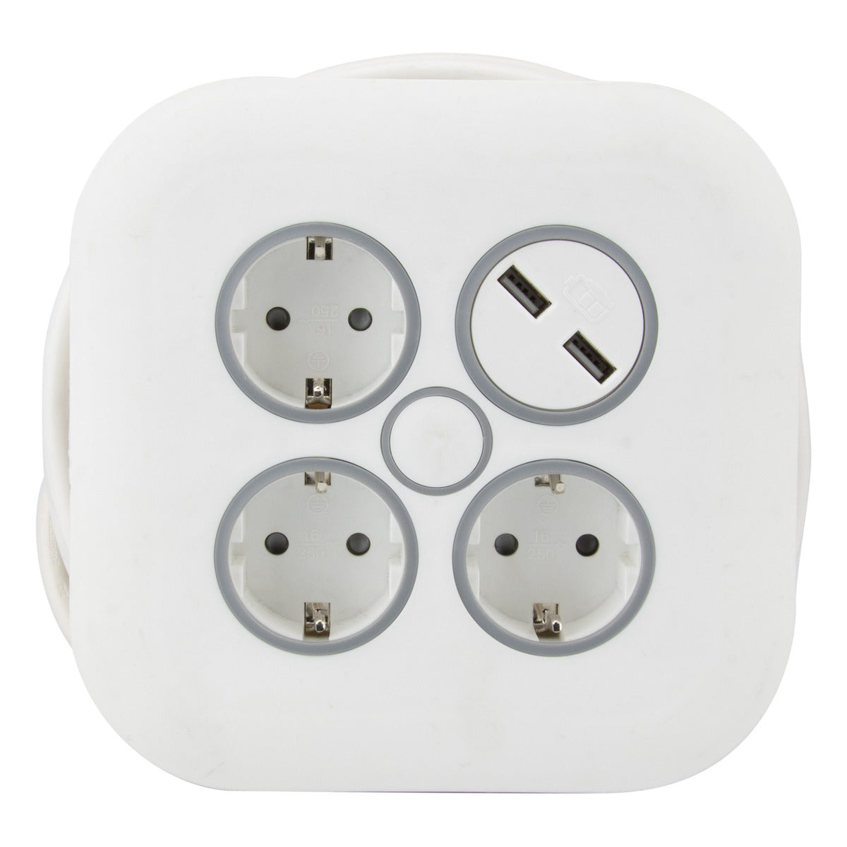 Enrouleur domestique 3 prises Schuko + 2 USB 2,4A 7m - Blanc - Zenitech