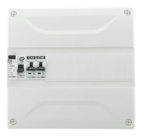 Coffret électrique pré-équipé 13 modules + 1 disjoncteur 10A + 1 disjoncteur 16A + 1 différentiel 40A AC 30mA - Novelec