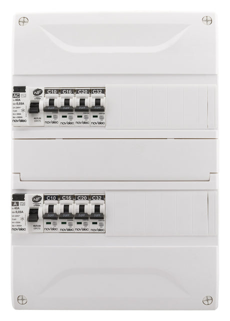 Coffret électrique pré-équipé 26 modules 2 rangées - 2x10A + 2x16A + 3x20A + 1x32A + 2 ID 40A - Novelec