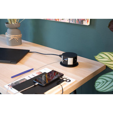 Bloc multiprise encastrable 3 prises 16A + 2xUSB et chargeur induction - Noir - Otio
