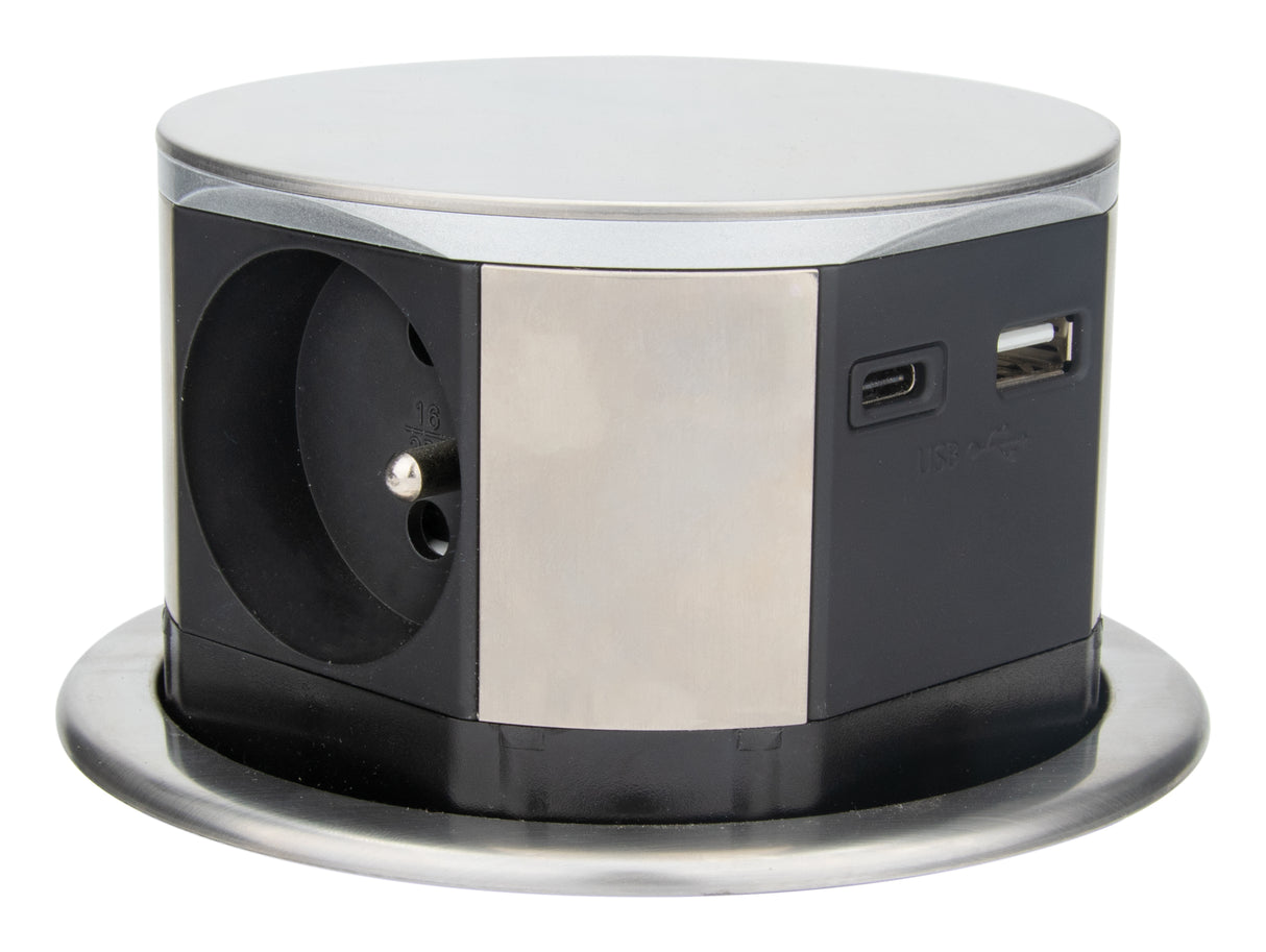 Bloc prise encastrable compacte 2P+T 16A + USB - Otio