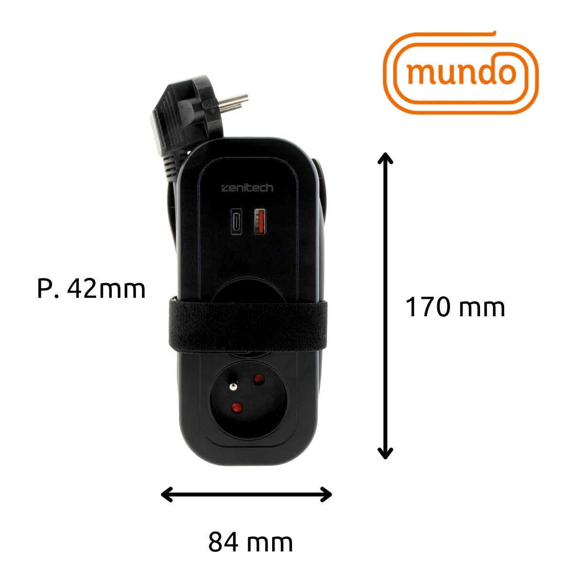 Bloc multiprise nomade 4 prises dont 2 USB - Noir - Mundo - Zenitech