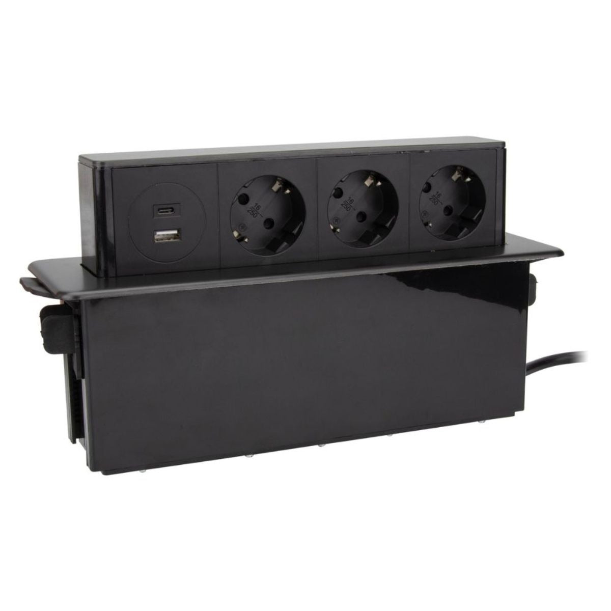 Multiprise rétractable 3 prises Schuko + 2 USB A+C - Noir - Zenitech
