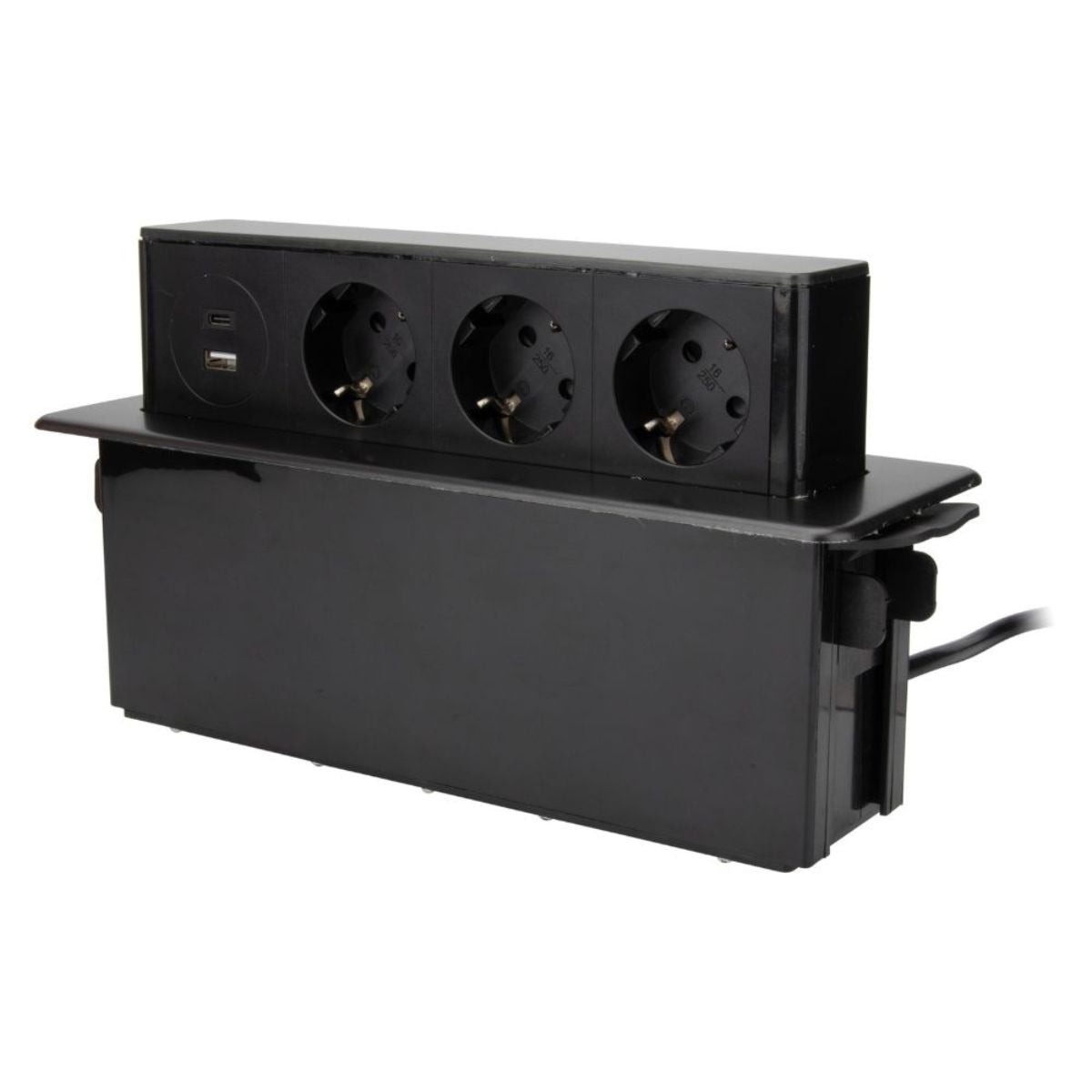 Multiprise rétractable 3 prises Schuko + 2 USB A+C - Noir - Zenitech