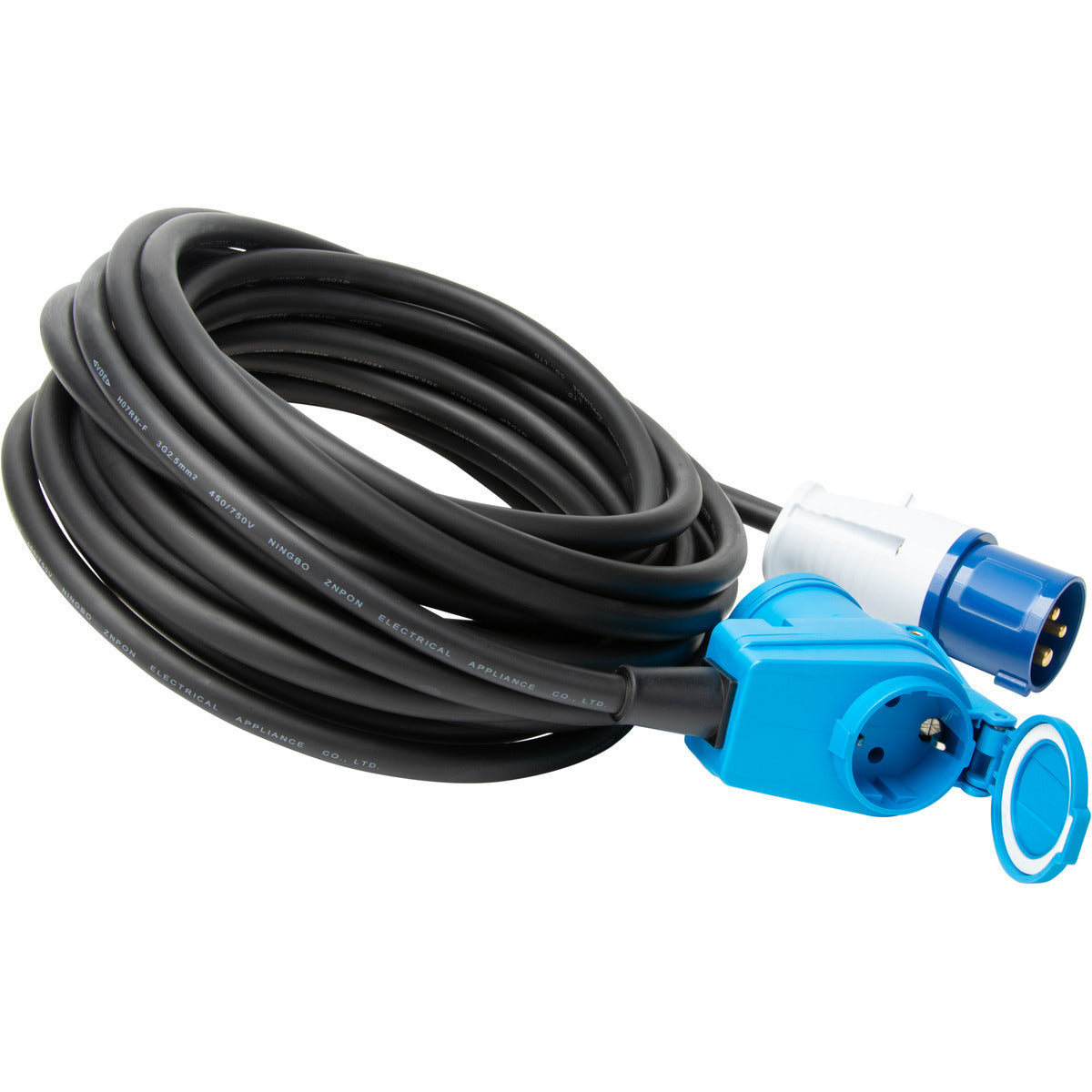 Prolongateur Schuko CEE P17 10m IP44 - Noir/Bleu - Protec