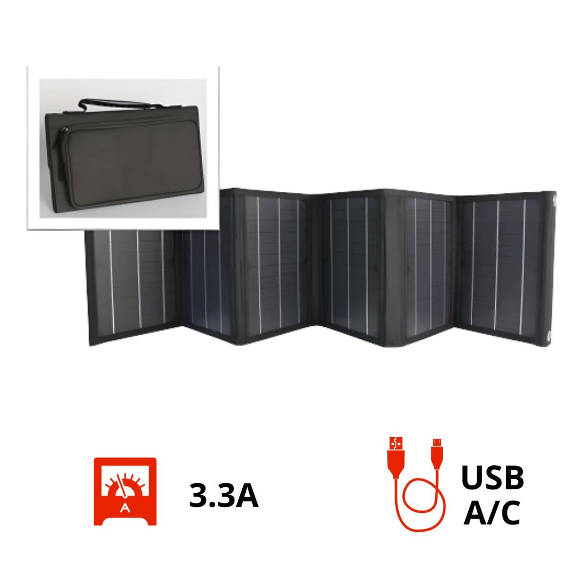 Panneau solaire portatif pliable SolarTec 60 - 60W 18V 3.3A - 6 pans monocristallins - Port USB A/C - Câble DC - Protec