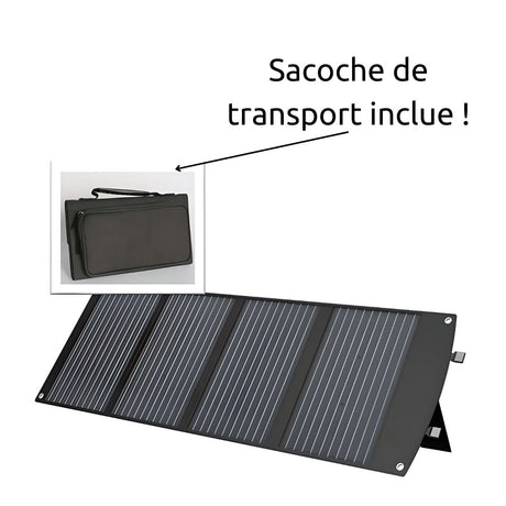 Panneau solaire portatif SolarTec 120 - 120w 18V 6.6A - 4 pans monocristallins - Port USB A-C - Câble DC - Protec