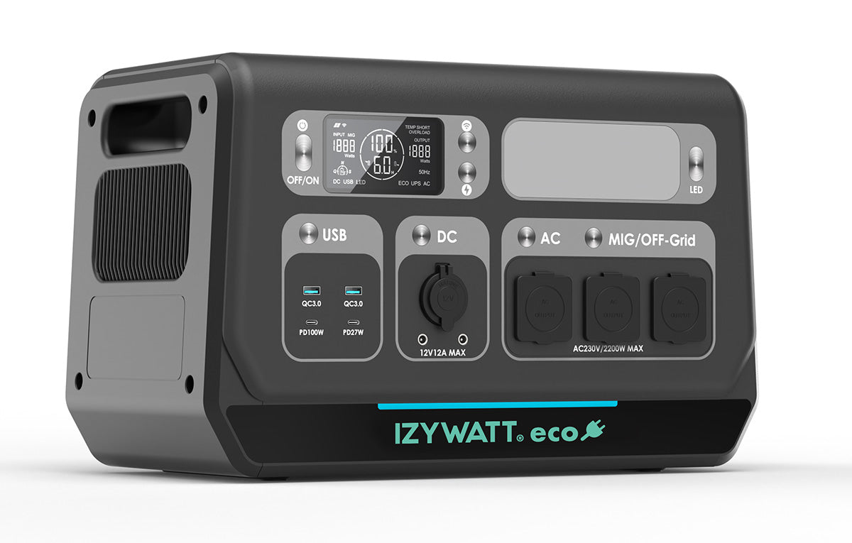 Station électrique portable IZYWATT.eco 2048Wh / 2200W + fonction injection réseau réglable 0-800W