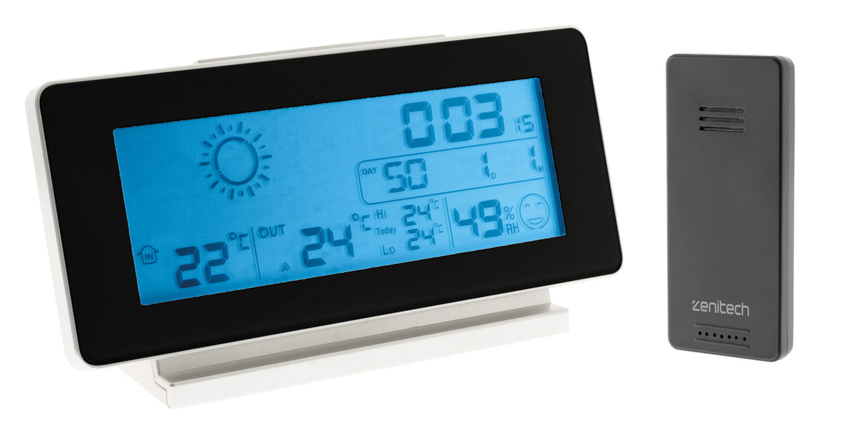 Station météo noir et blanc avec capteur sans fil (IP44) - Zenitech