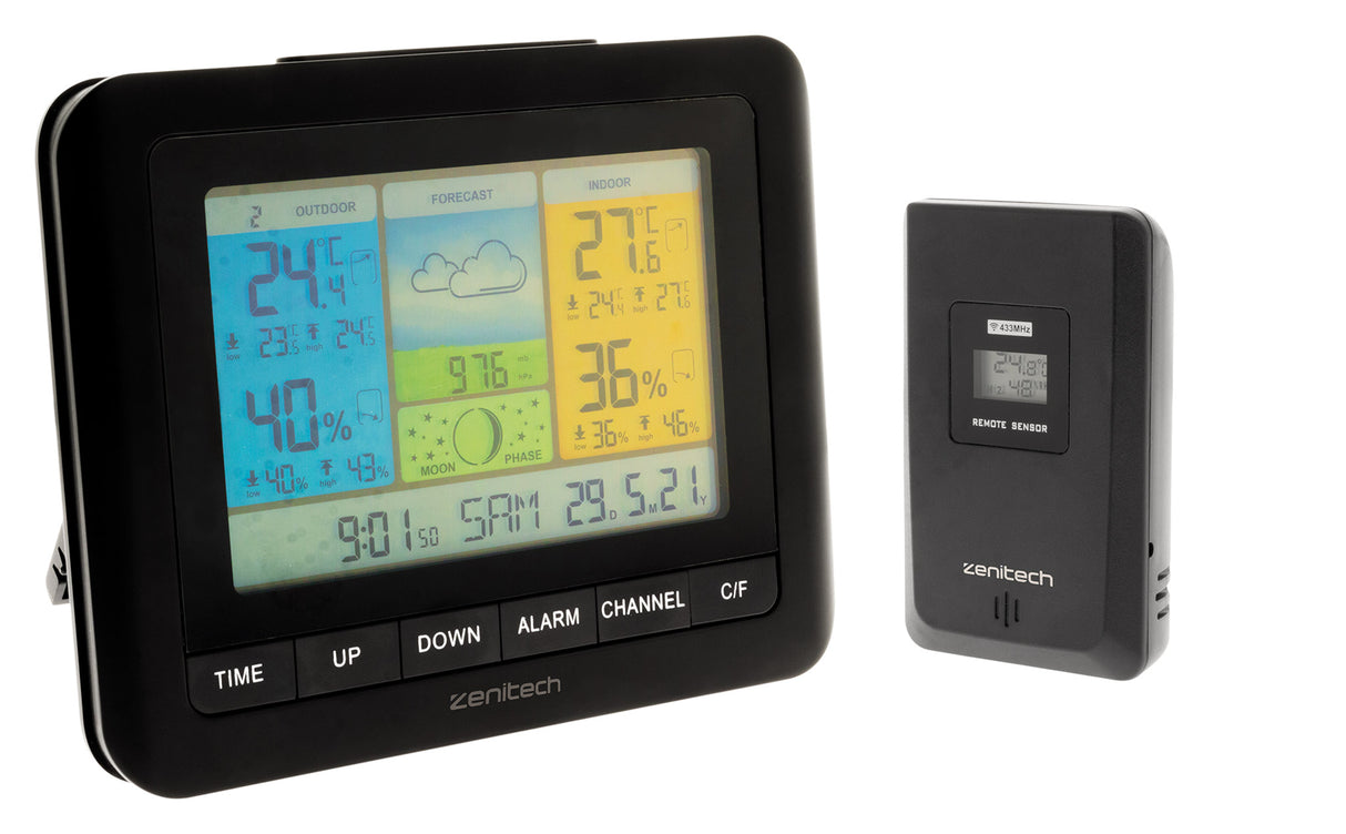 Station météo couleur avec capteur sans fil (IP44) - ZENITECH