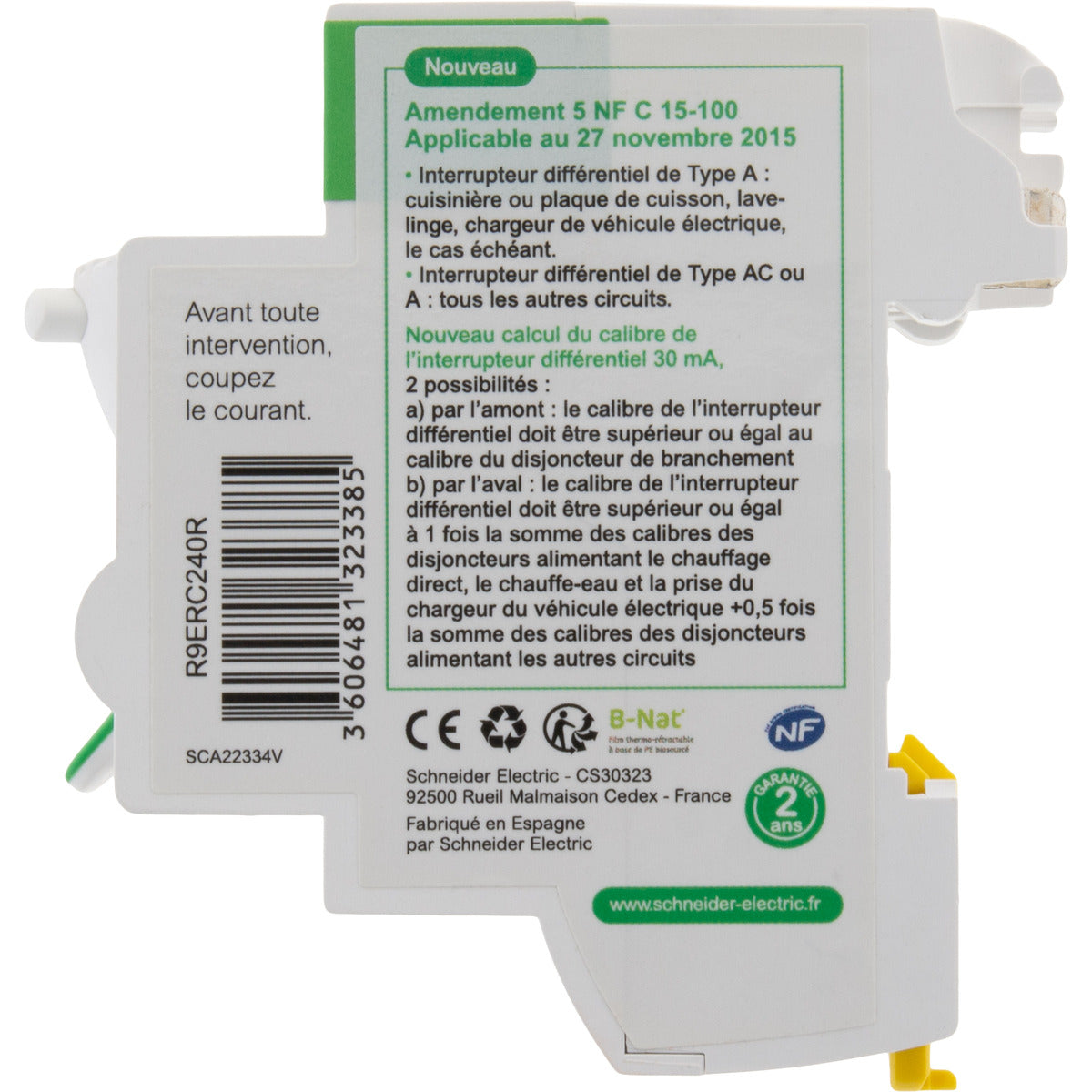 Interrupteur différentiel automatique embrochable Type AC - XE Schneider