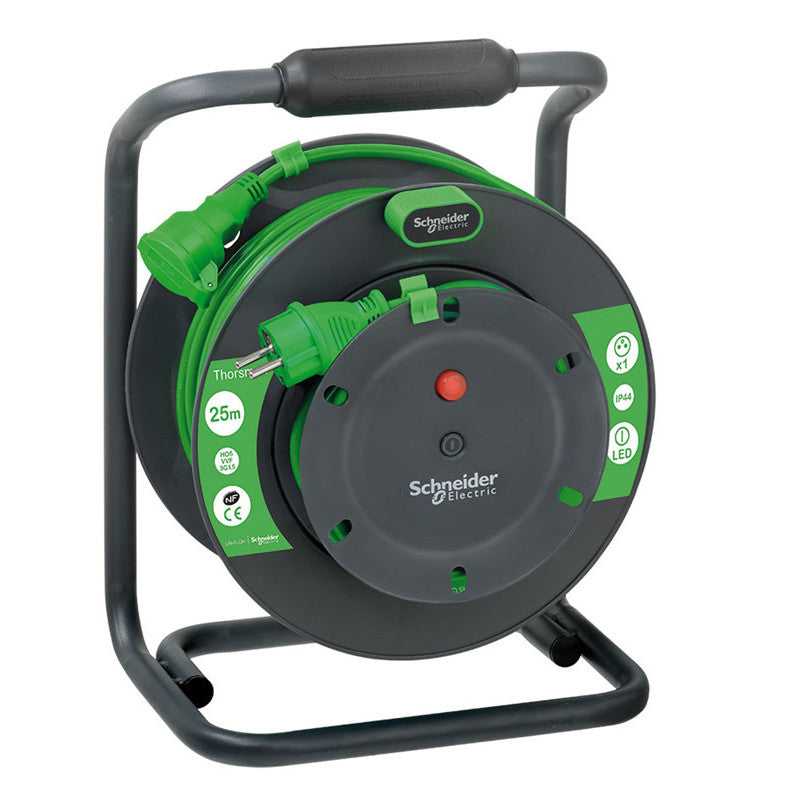 Prolongateur bricolage H05VVF 25m 1 prise 2P+T avec clapet IP44 - Schneider