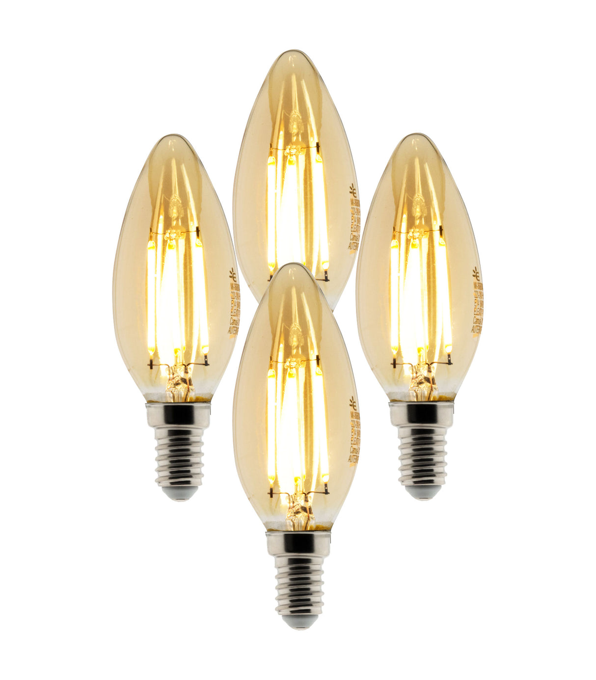 Lot de 4 ampoules Déco filament LED ambrée Flamme 4W E14 400lm 2500KK
