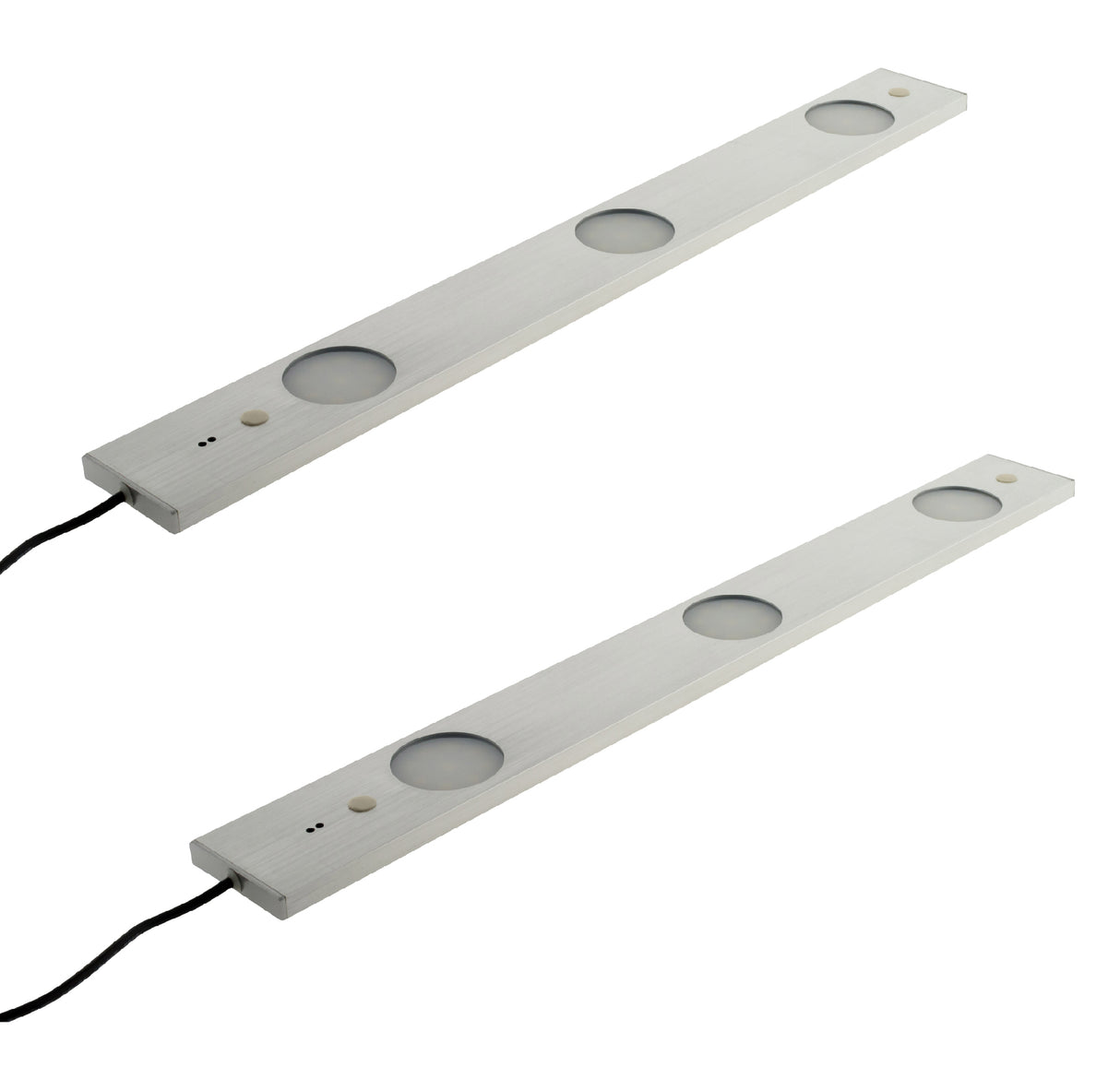 Lot de 2 réglettes plates LED 3x 6,2W - Interrupteur et capteur de mouvement - 50cm - Inox brosse