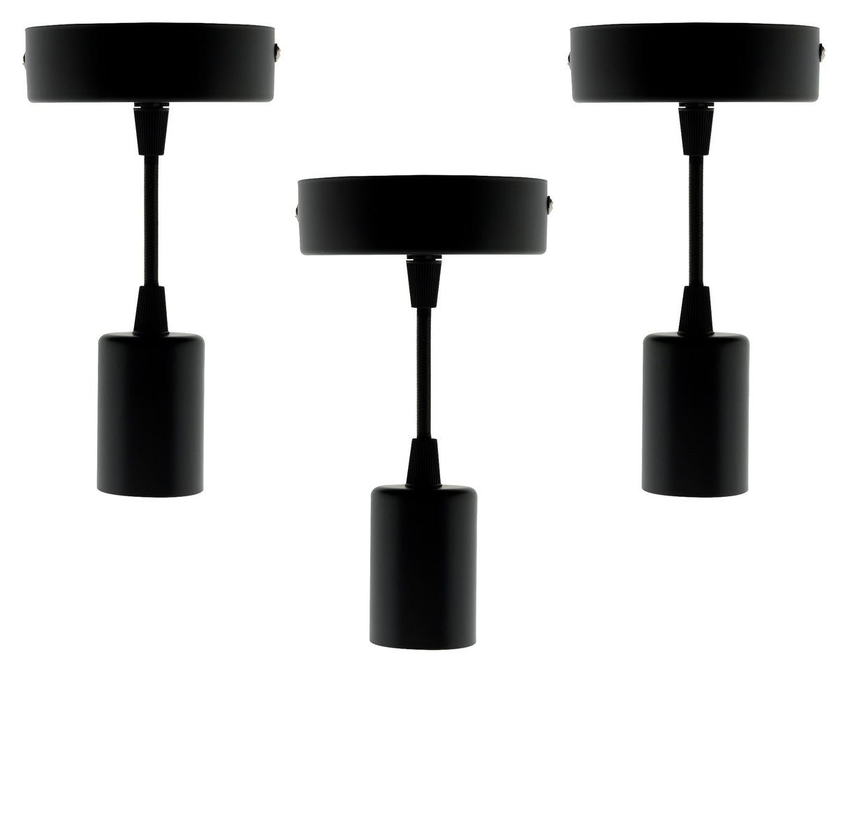 Lot de 3 kits de suspension luminaire métal avec cordons textiles Noir