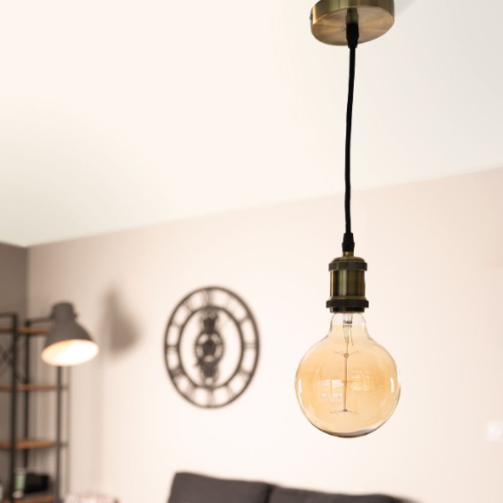 Kit suspension vintage avec câble textile et ampoule filament carbone Petit globe - Zenitech