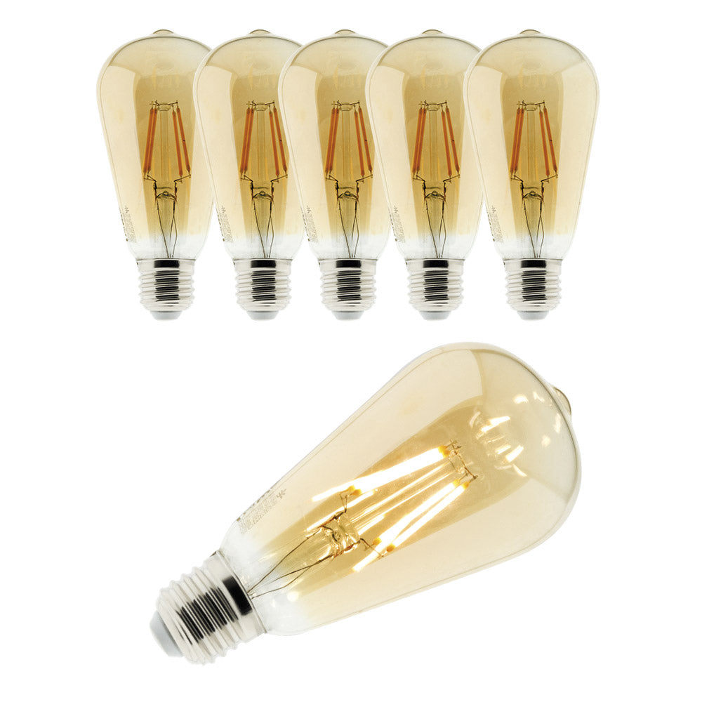 Lot de 6 ampoules Déco filament LED ambrée 4W E27 400lm 2500K - Edison