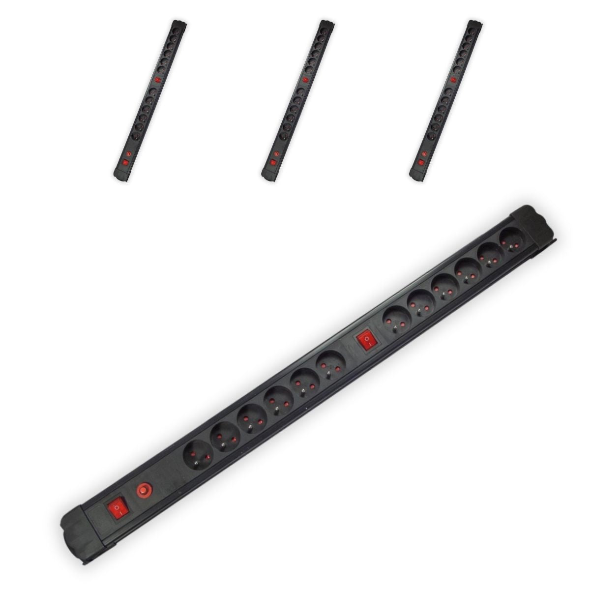 Lot de 4 blocs multiprises 12x16A - 2 interrupteurs - 3500W - 1,5m - Noir - Chacon