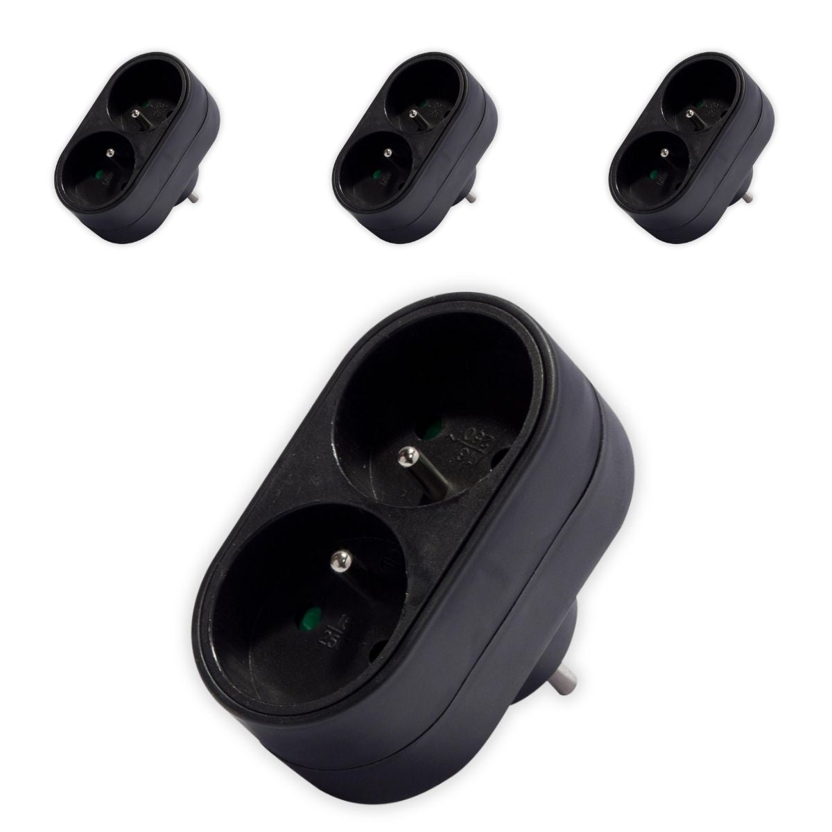 Lot de 4 biplites domino 2x16A 3500W 250V - Noir - Chacon