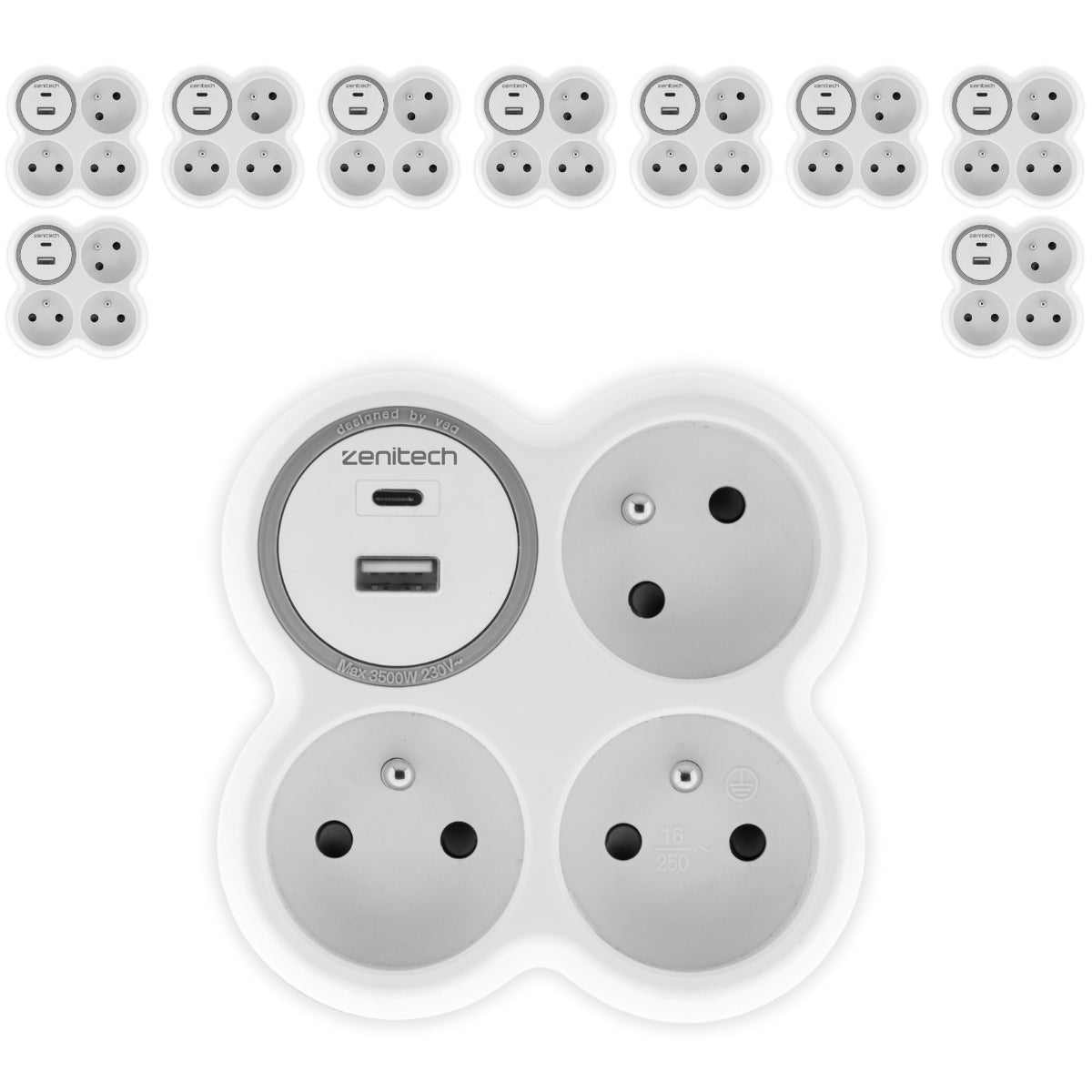 Lot de prises 16A + USB - blanc et gris - Bolea - Zenitech