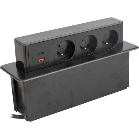 Lot de 3 blocs multiprises encastrables 3x16A 2P+T avec 2 ports USB - Noir - Otio