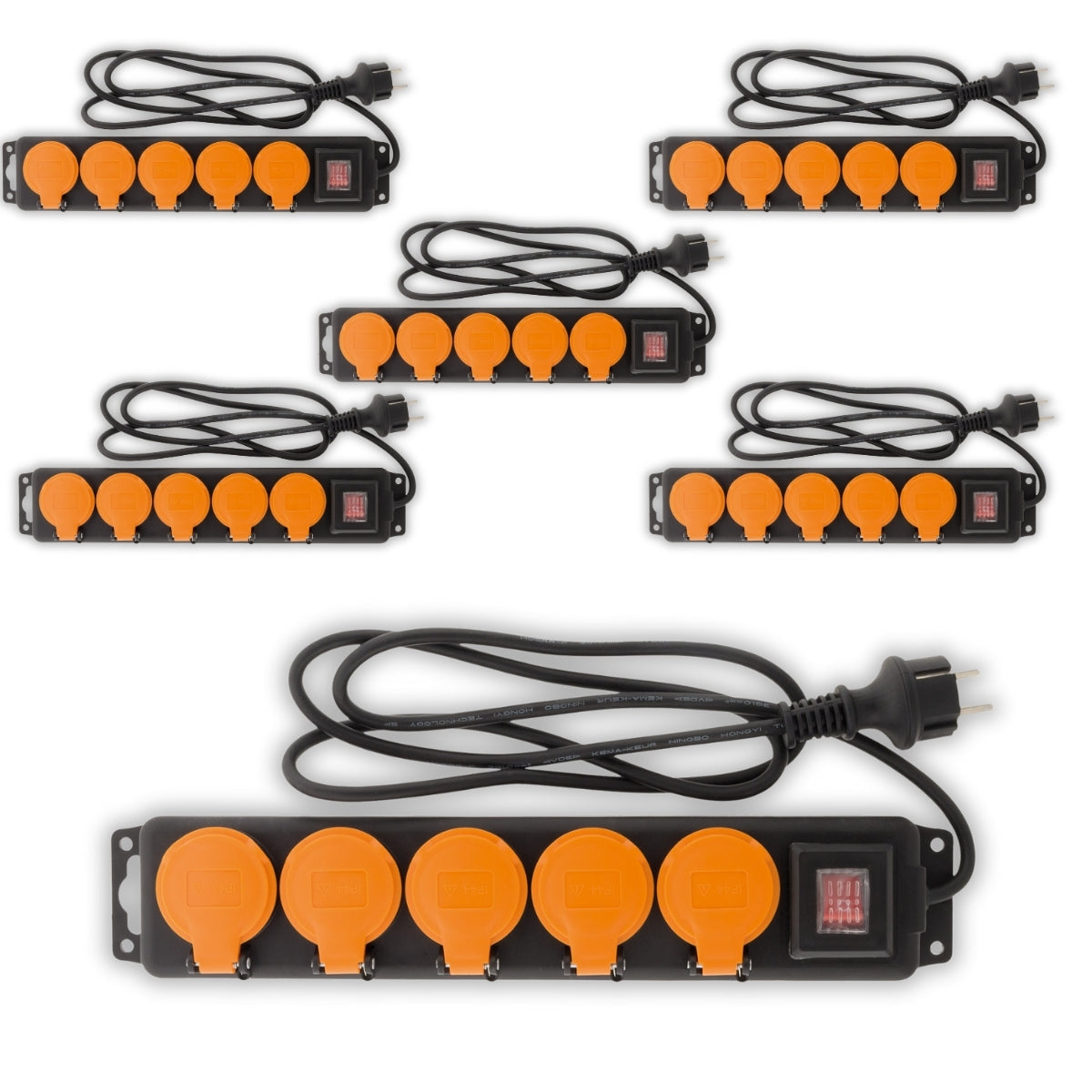 Bloc étanche IP44 5 prises 16A 2P+T avec clapets et interrupteur - Câble HO5RRF 3G1mm² de 1,5m Noir - Zenitech