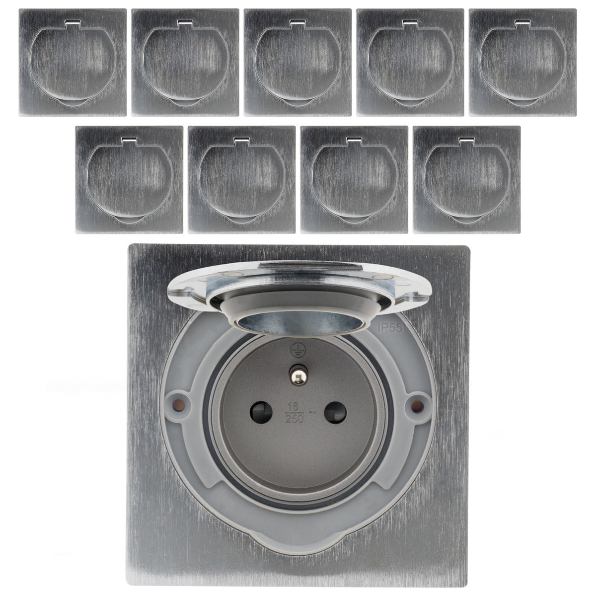 Prise de sol 16A 2P+T finition alu brossé - IP55 - Zenitech