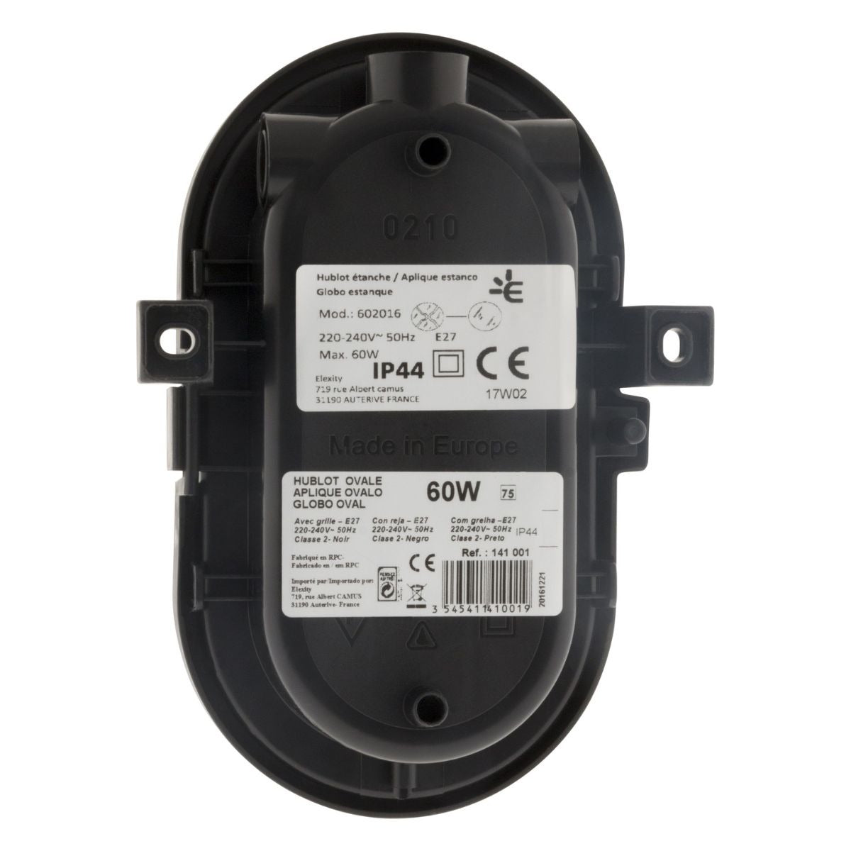 Hublot ovale 60W IP44 E27 Classe II - Zenitech