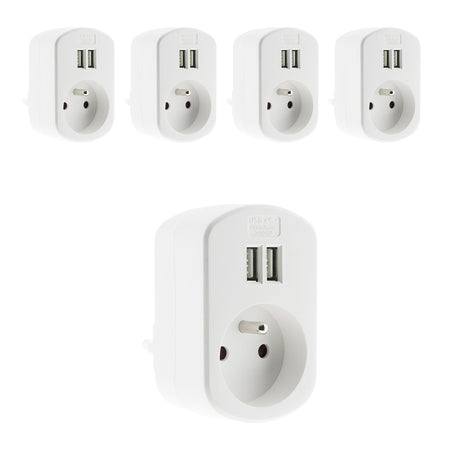 Prise 16A 2P+T + 2 USB 3,4A - blanc - Zenitech