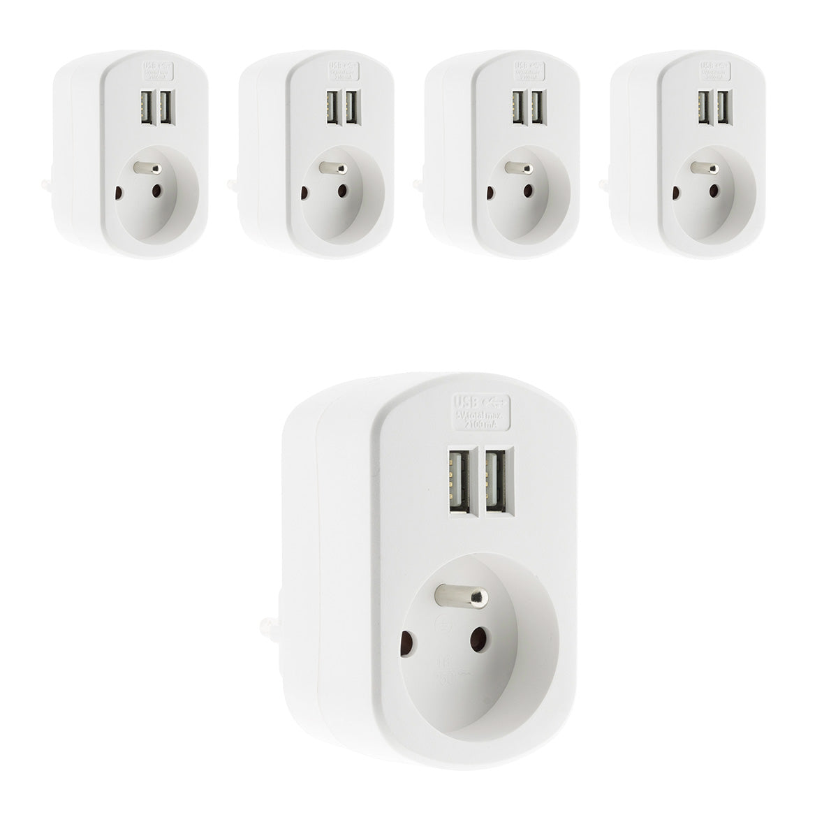 Prise 16A 2P+T + 2 USB 3,4A - blanc - Zenitech