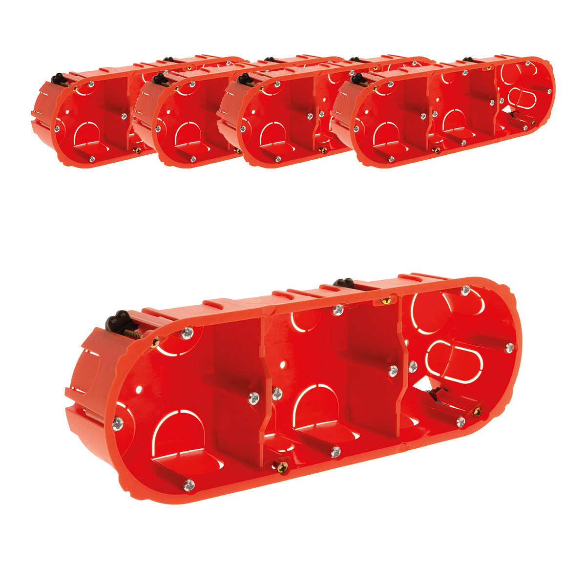 Lot de 5 boîtes d'encastrement placo triple entraxe 71mm - Rouge - Zenitech