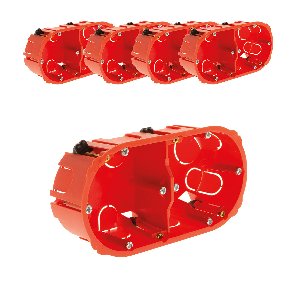 Lot de 5 boîtes d'encastrement placo double entraxe 71mm - Rouge - Zenitech