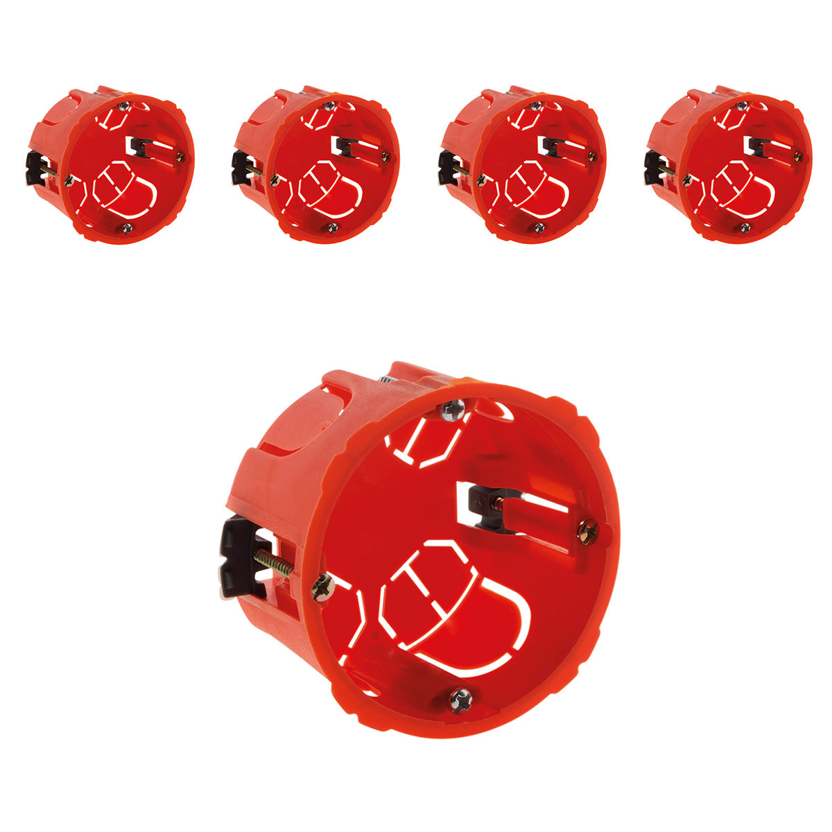 Lot de 5 boîtes placo appareillage vis et griffes - Ø67x40mm + vis - Rouge - Zenitech