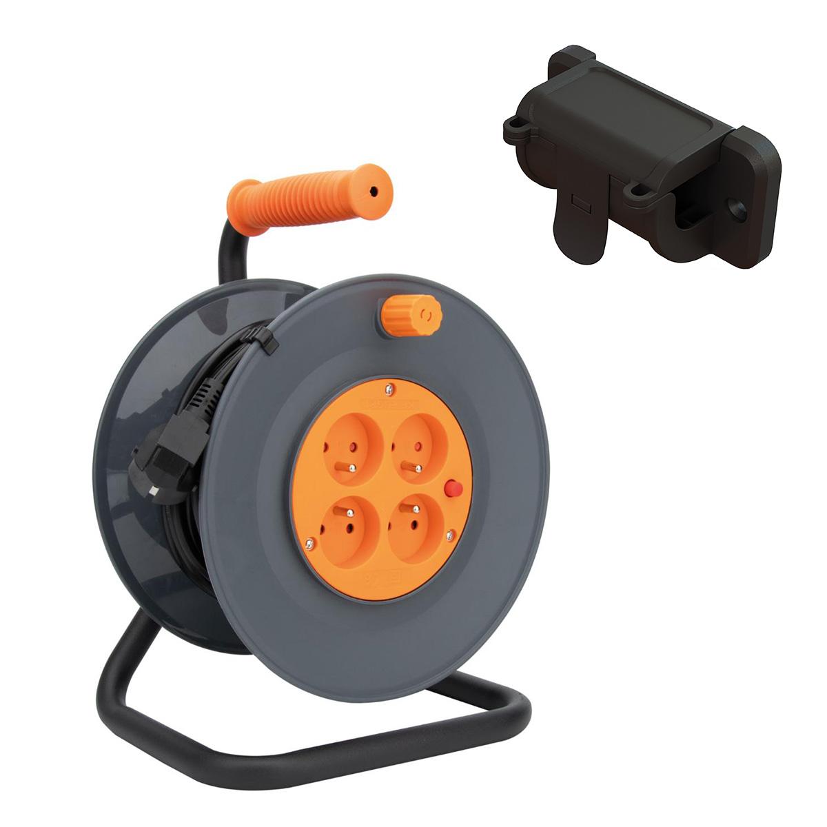 Enrouleur H05VV-F 4 prises 3G1mm² 25m + coupe-circuit + support - Zenitech