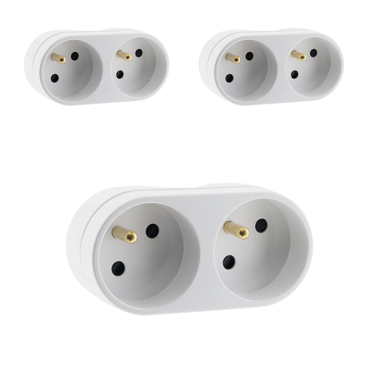 Lot de 3 multiprises biplites pour façade 16A - Blanc - Zenitech